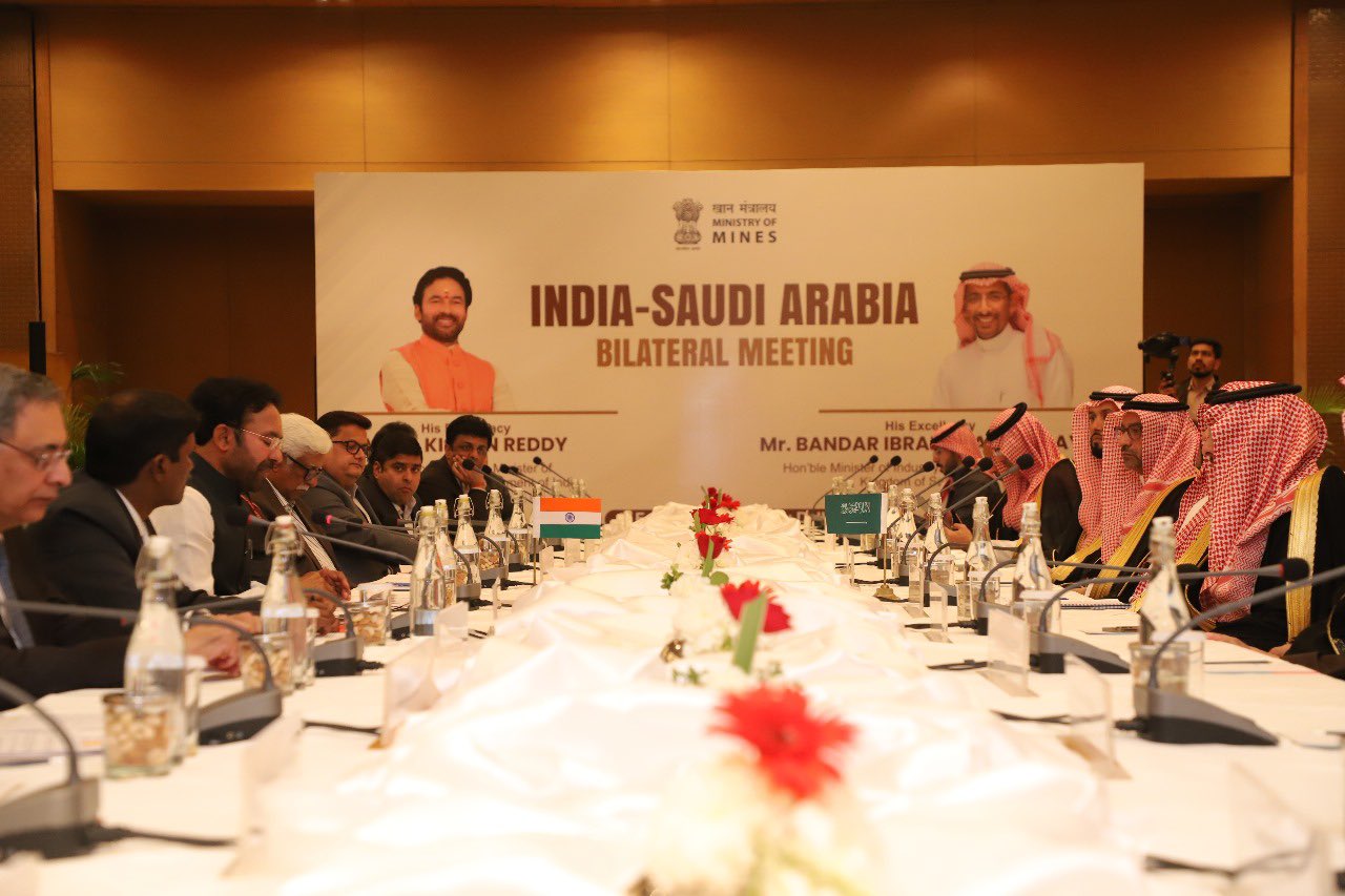 India’s Minister of Coals and Mines G. Kishan Reddy and Saudi Minister of Industry and Mineral Resources Bandar Al-Khorayef lead a strategic meeting in New Delhi on Feb. 4, 2025. (Indian Ministry of Mines)