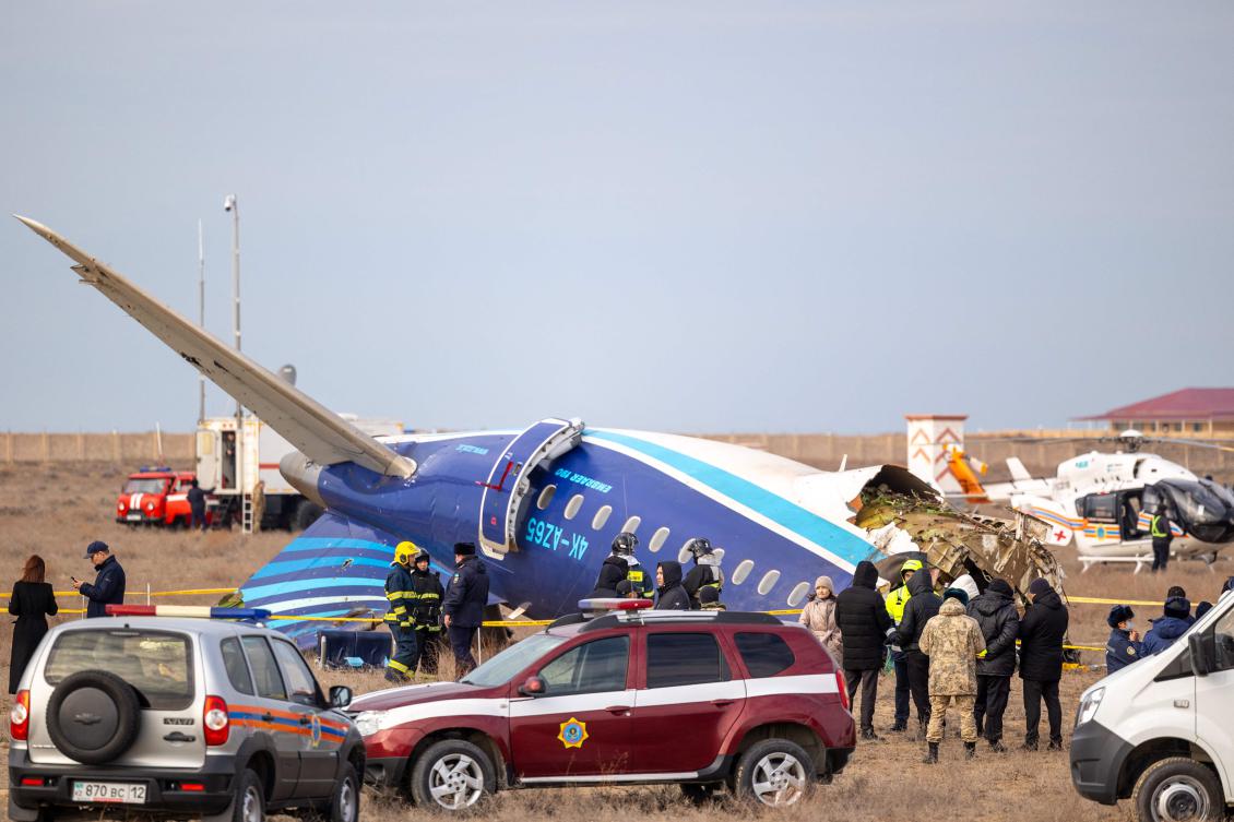 A Russia-bound Azerbaijani jet which crashed in Kazakhstan in December had probably been damaged by “external objects” before it hit the ground, an investigation said on Feb. 4, 2025. (AFP)