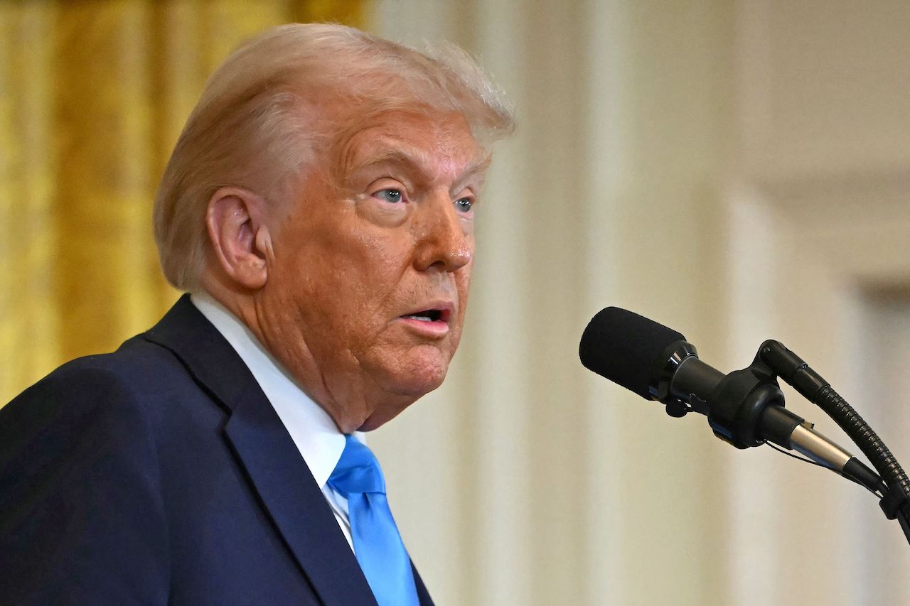 US President Donald Trump speaks at a press conference (AFP)