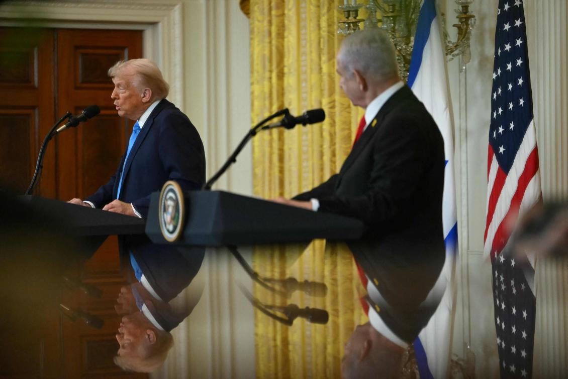 US President Donald Trump and Israel's Prime Minister Benjamin Netanyahu in the East Room of the White House in Washington, DC. (AFP)