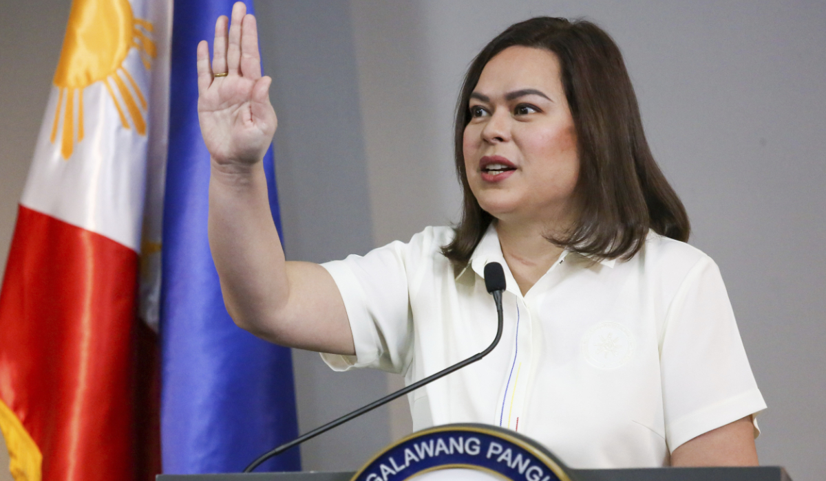 Philippine Vice President Sara Duterte gestures as she speaks during a press conference in Manila, Philippines Friday, Feb. 7, 2025. (AP)