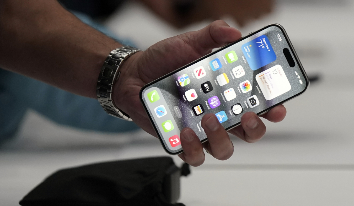 A person holds an iPhone 15 Pro at the Apple campus, Sept. 12, 2023, in Cupertino, Calif. (AP)
