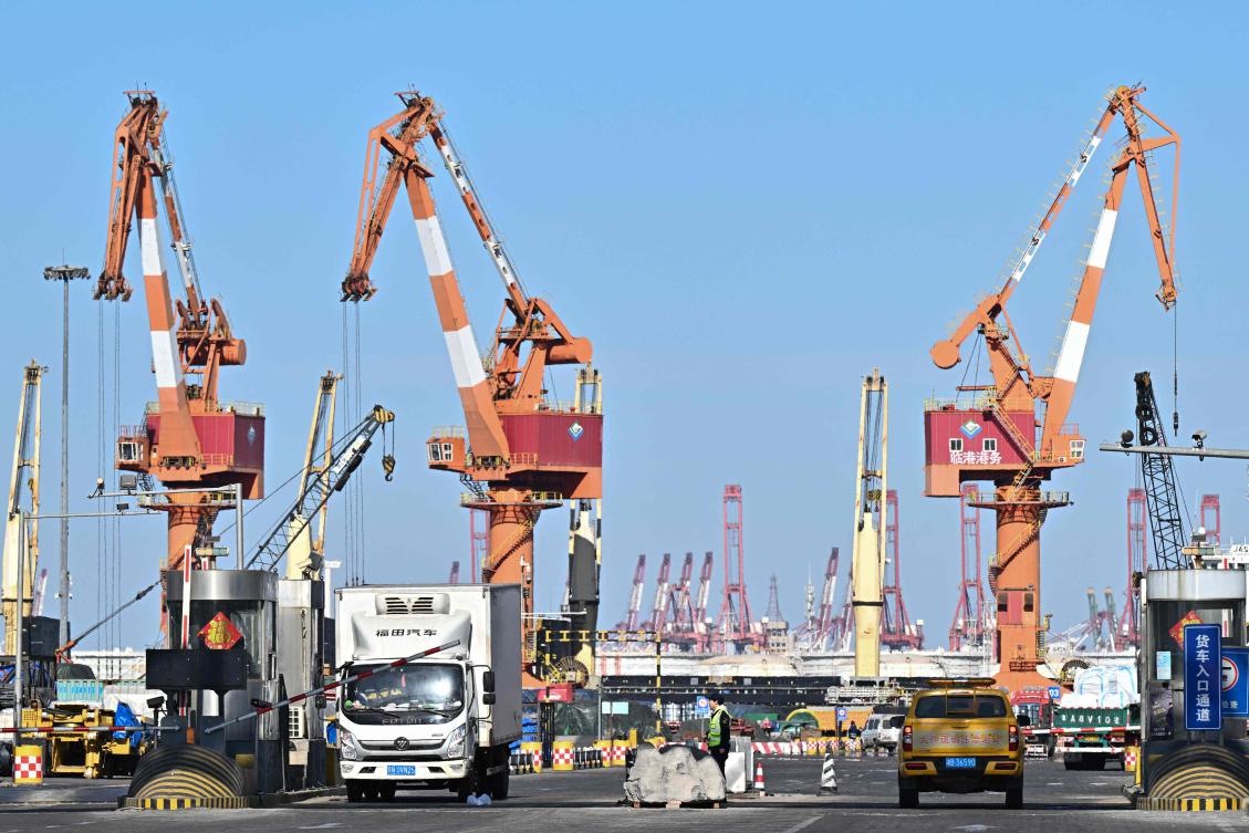 A view of Liangang Dagu port is seen at the Binhai economic area in the municipality of Tianjin, northwest China on February 5, 2025. China on February 5 expressed its "resolute opposition" to US tariffs on its exports and called for "dialogue" to resolve trade differences. (Photo by Pedro PARDO / AFP)