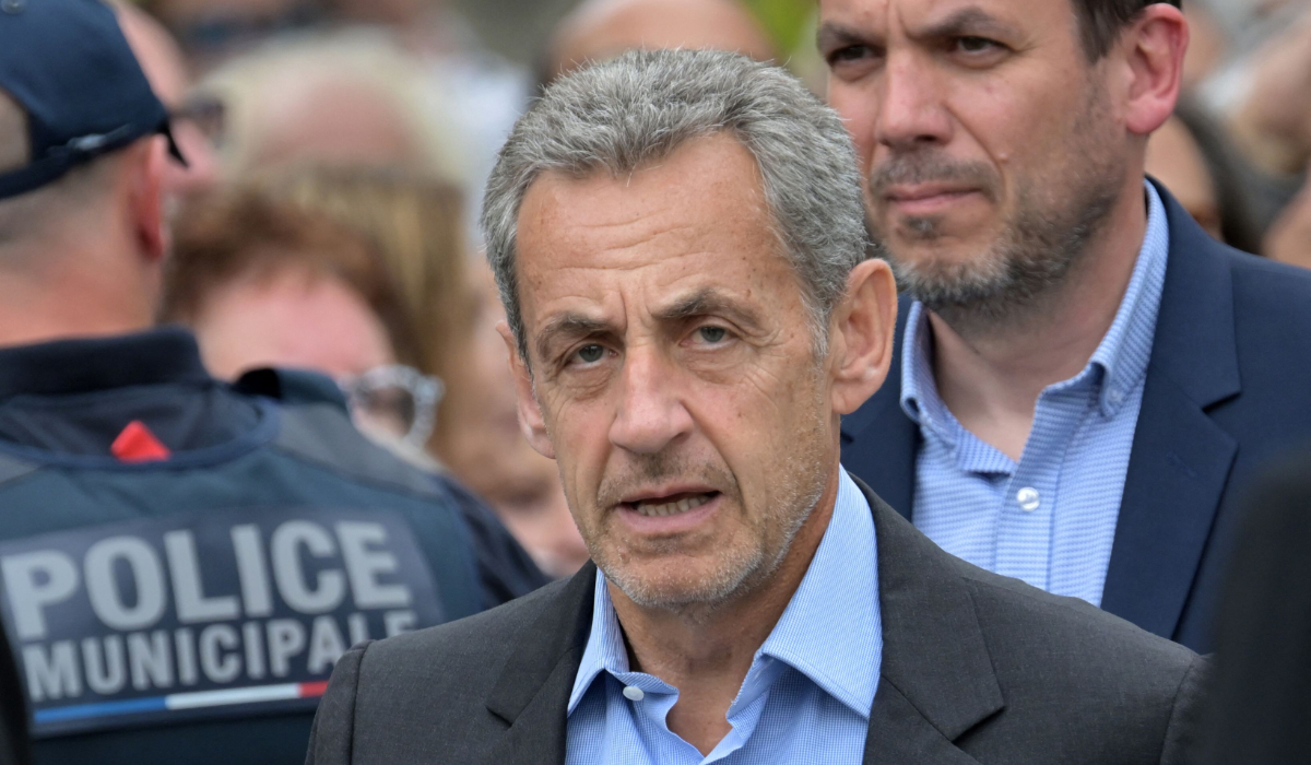 Former French president Nicolas Sarkozy arrives to attend the funeral ceremony of the late French singer Francoise Hardy at the Pere Lachaise cemetery, in Paris, on June 20, 2024. (AFP)