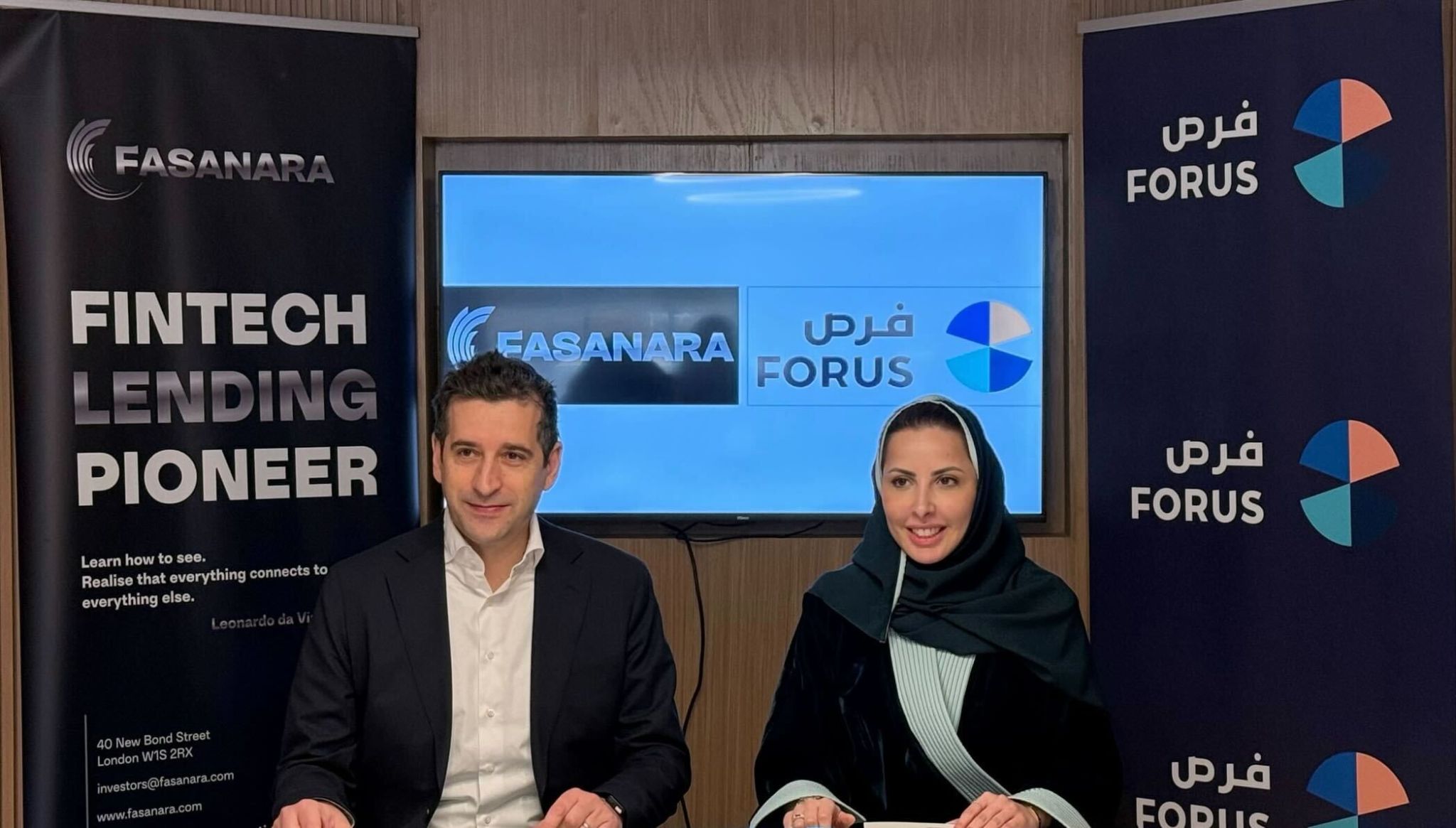 Fasanara Capital CEO Francesco Filia (L) with Forus Founder and CEO Nosaibah Al-Rajhi. Supplied