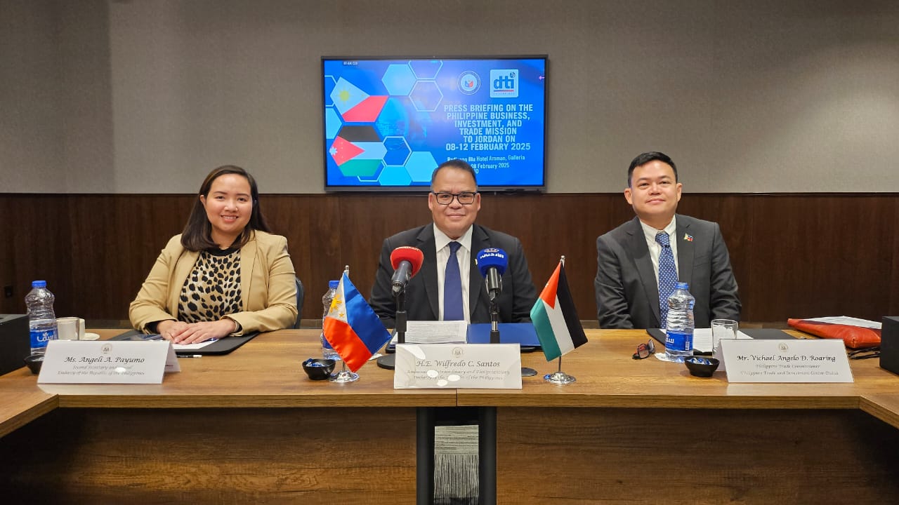 A delegation of 13 Philippine companies and senior officials will arrive in Jordan on Sunday as part of a business, trade, and investment mission aimed at deepening economic cooperation between the two nations. (Petra)