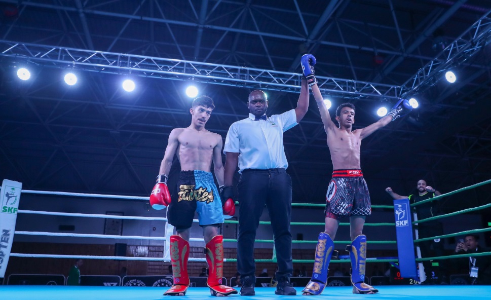 The Saudi Open Kickboxing Championship, which was organized by the Saudi Kickboxing Federation at the Prince Faisal bin Fahd Stadium concluded on Saturday. (X/@KickboxingKSA)