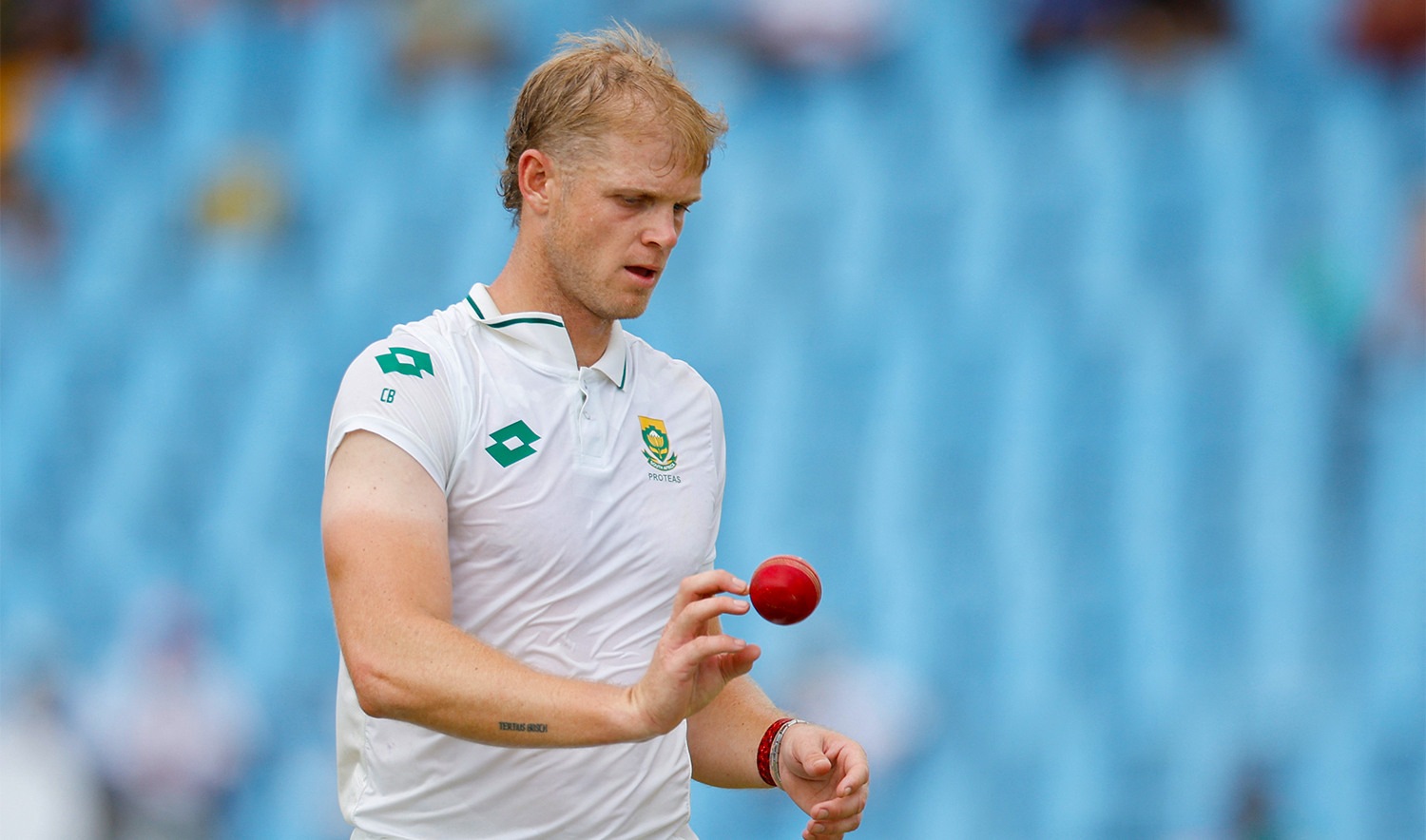 South Africa's Corbin Bosch prepares to deliver a ball during the third day of the first cricket Test match between South Africa and Pakistan at SuperSport Park in Centurion on December 28, 2024. (AFP/File)