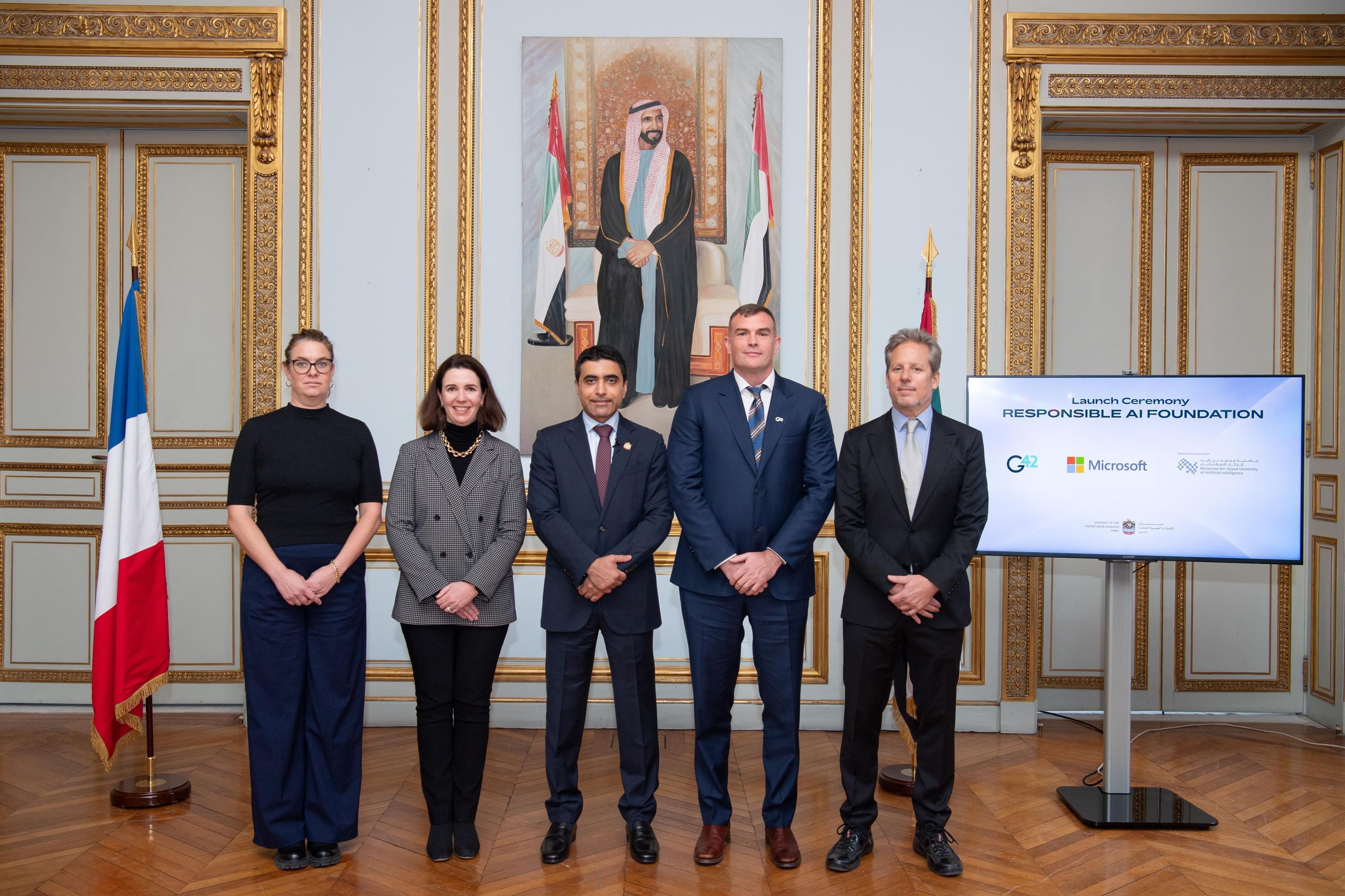 Representatives of G42 and Microsoft during the launch of Responsible AI Foundation in Abu Dhabi. (WAM)