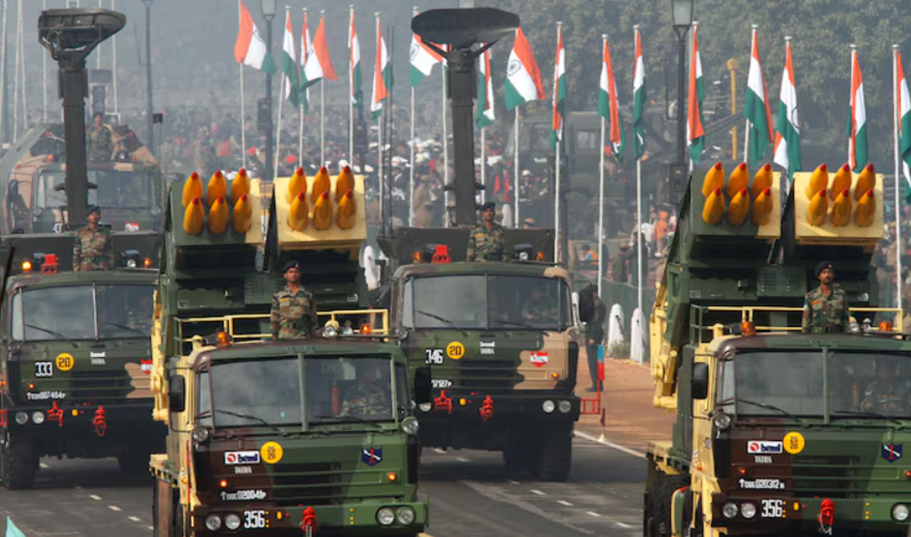 The Indian Army’s Pinaka multi barrel rocket launcher systems are displayed during the full dress rehearsal for the Republic Day parade in New Delhi on January 23, 2011. (REUTERS/File)