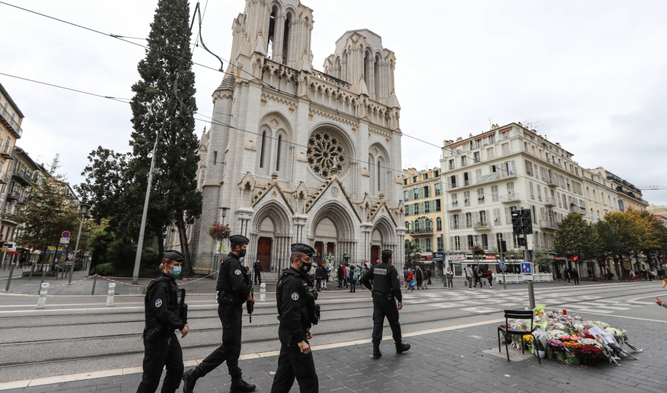 French gendarmes secure the area around the Notre-Dame de l'Assomption Basilica in Nice on October 31, 2020. (AFP/File)