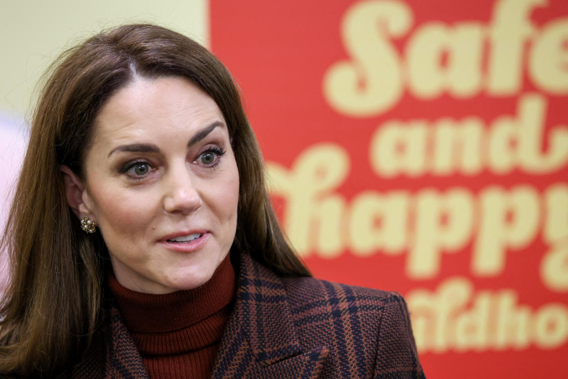 Britain’s Catherine, Princess of Wales, visits a mother and baby unit at HMP Styal, a prison and young offender institution, near Wilmslow, Britain, February 11, 2025. (Reuters)