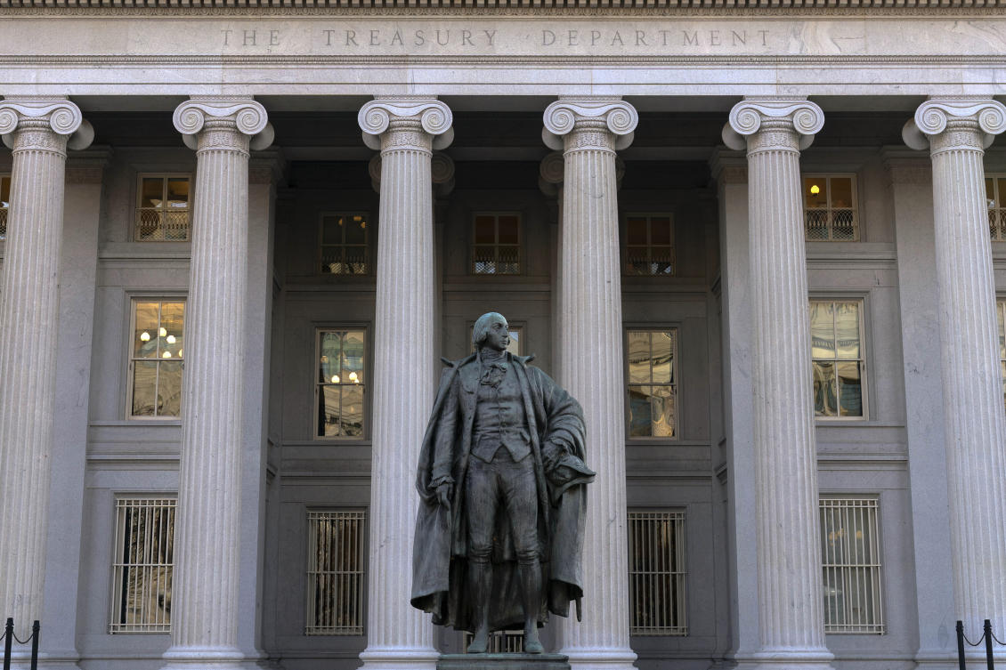 FILE - The U.S. Department of the Treasury building is seen in Washington, Nov. 18, 2024. (AP Photo/Jose Luis Magana, File)