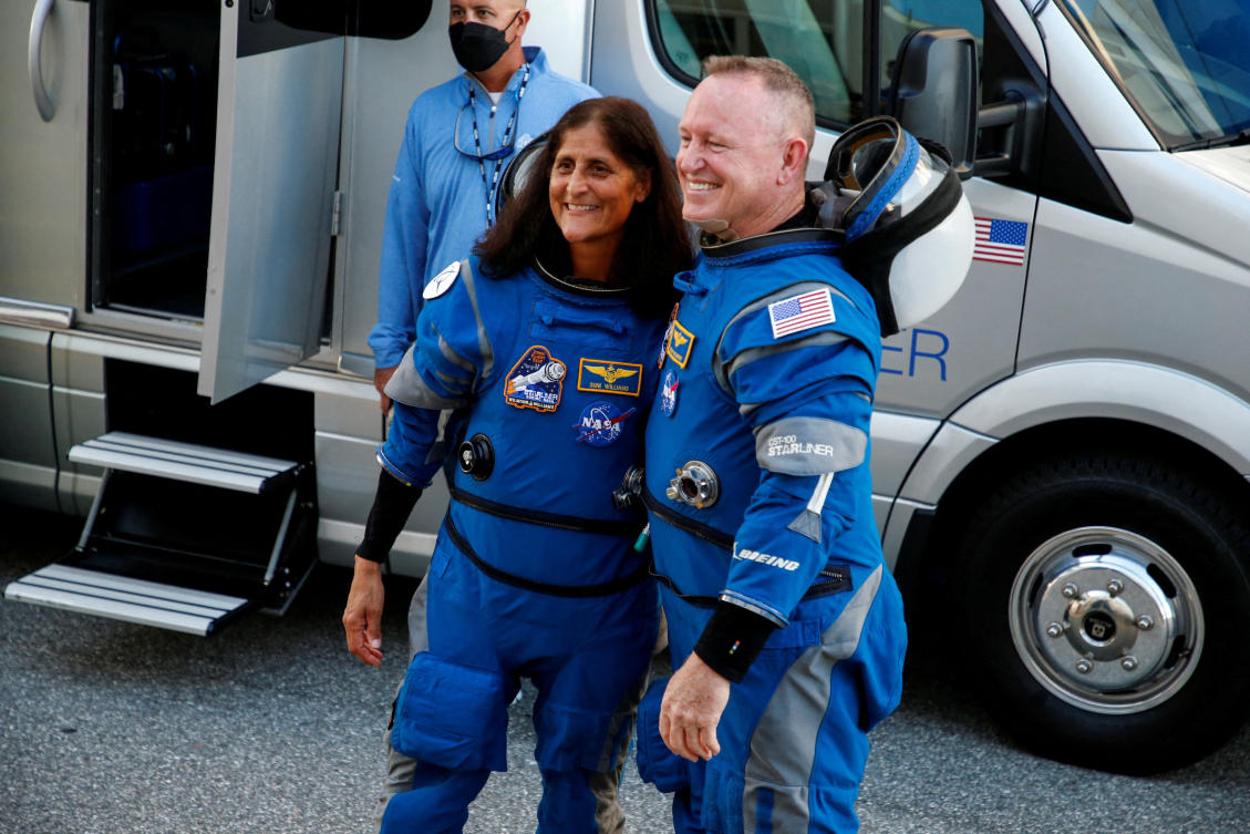 NASA astronauts Butch Wilmore and Suni Williams pose for a picture ahead of Boeing’s Starliner-1 Crew Flight Test mission to the International Space Station on June 5, 2024. (Reuters)