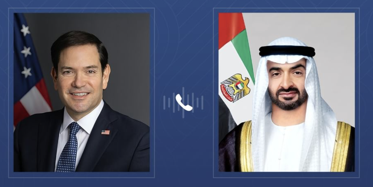 Sheikh Mohamed bin Zayed Al-Nahyan, the president of the UAE, and the US Secretary of State Marco Rubio. (Screengrab/WAM)
