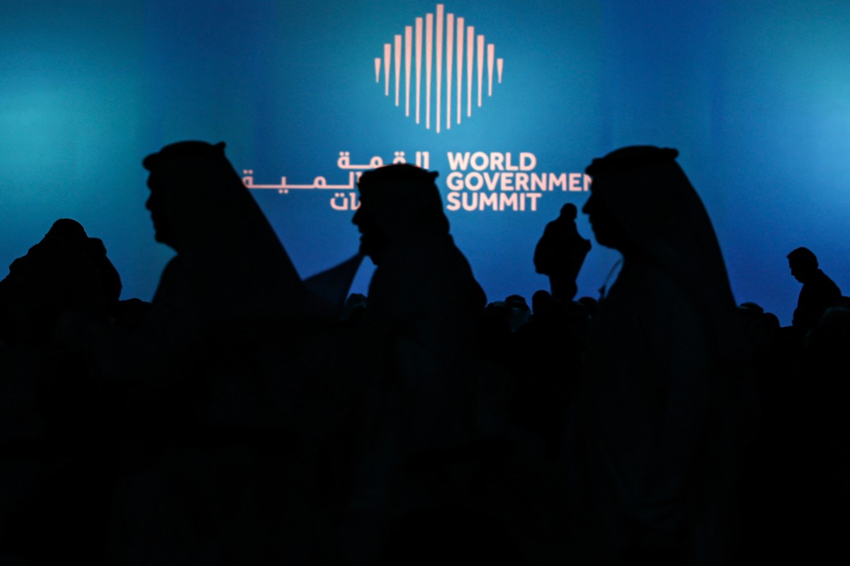 Delegates arrive at the plenary hall during the World Governments Summit in Dubai on February 11, 2025. (AFP)