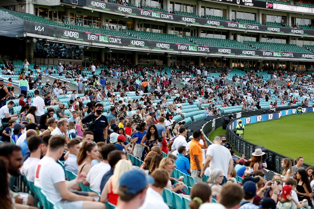 Spectators stretch their legs between innings during the inaugural match of the new cricket format, The Hundred played between the Oval Invincibles and the Manchester Originals at The Oval in south London on July 21, 2021. (AFP file photo)