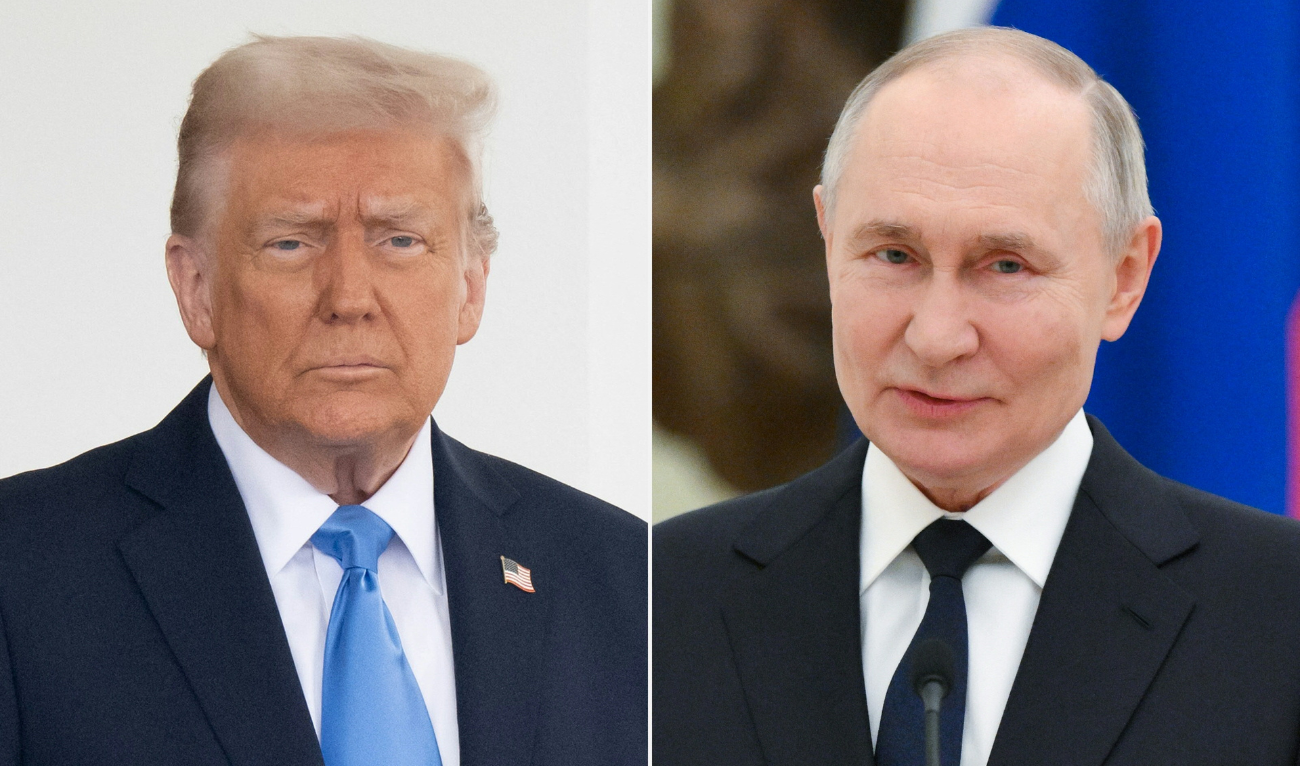 This combination of pictures created on February 12, 2025 shows US President Donald Trump in Washington, DC, February 11, 2025 and Russia's President Vladimir Putin in Moscow on February 6, 2025. (AFP)