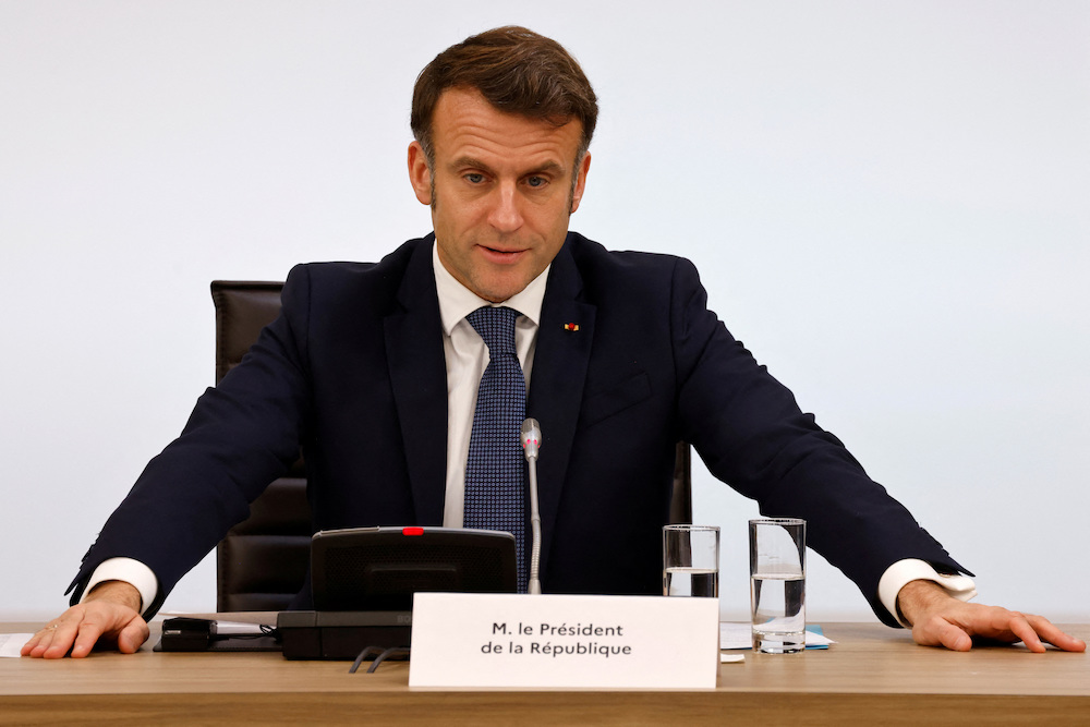 France's President Emmanuel Macron looks on during the International Conference on Syria in Paris, France February 13, 2025. (Reuters)