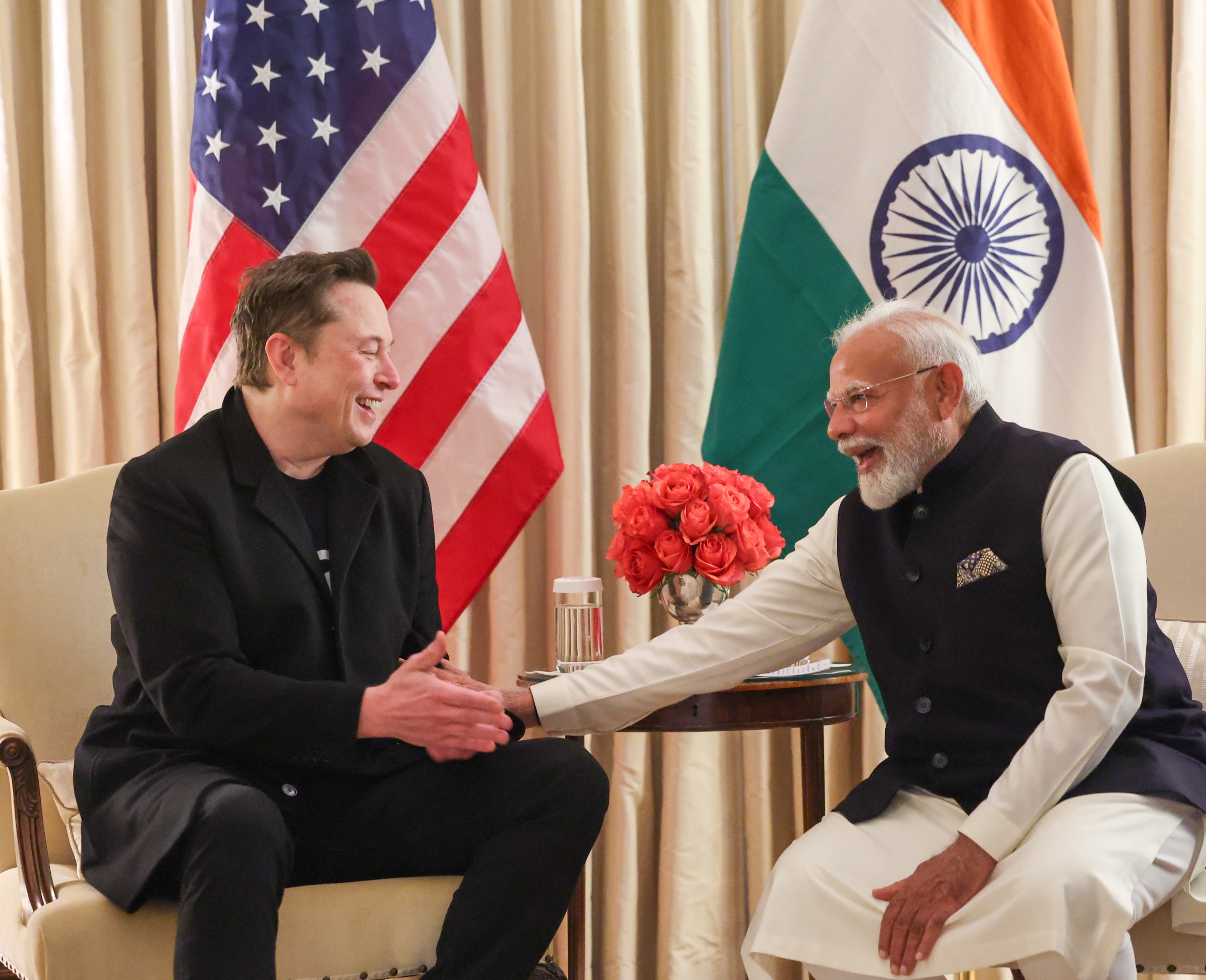 Modi met with Elon Musk on Thursday at Blair House, where the prime minister is staying opposite the White House. (X/@narendramodi)