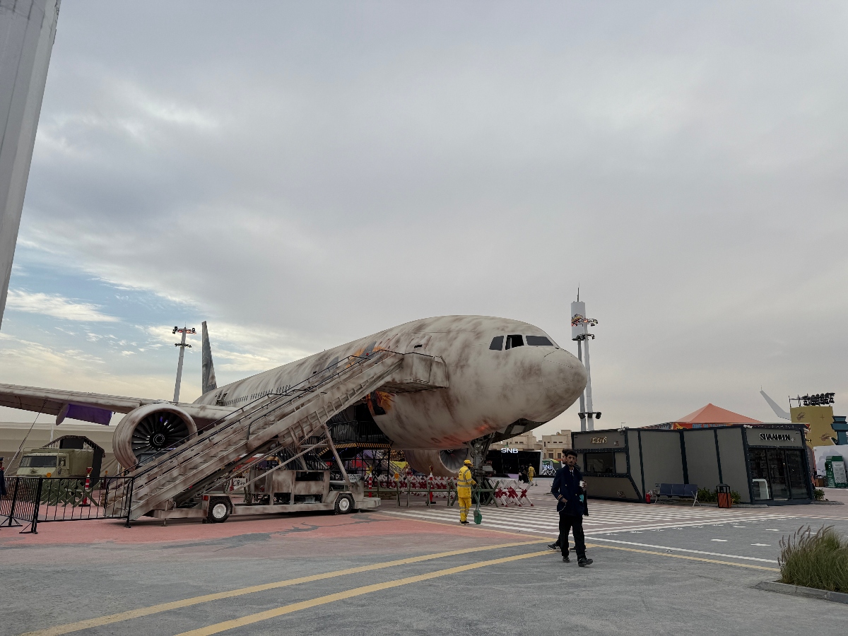 A retired Saudia Boeing 777 is pictured at the BLVD Runway attraction as part of Riyadh Season. (AN photo)