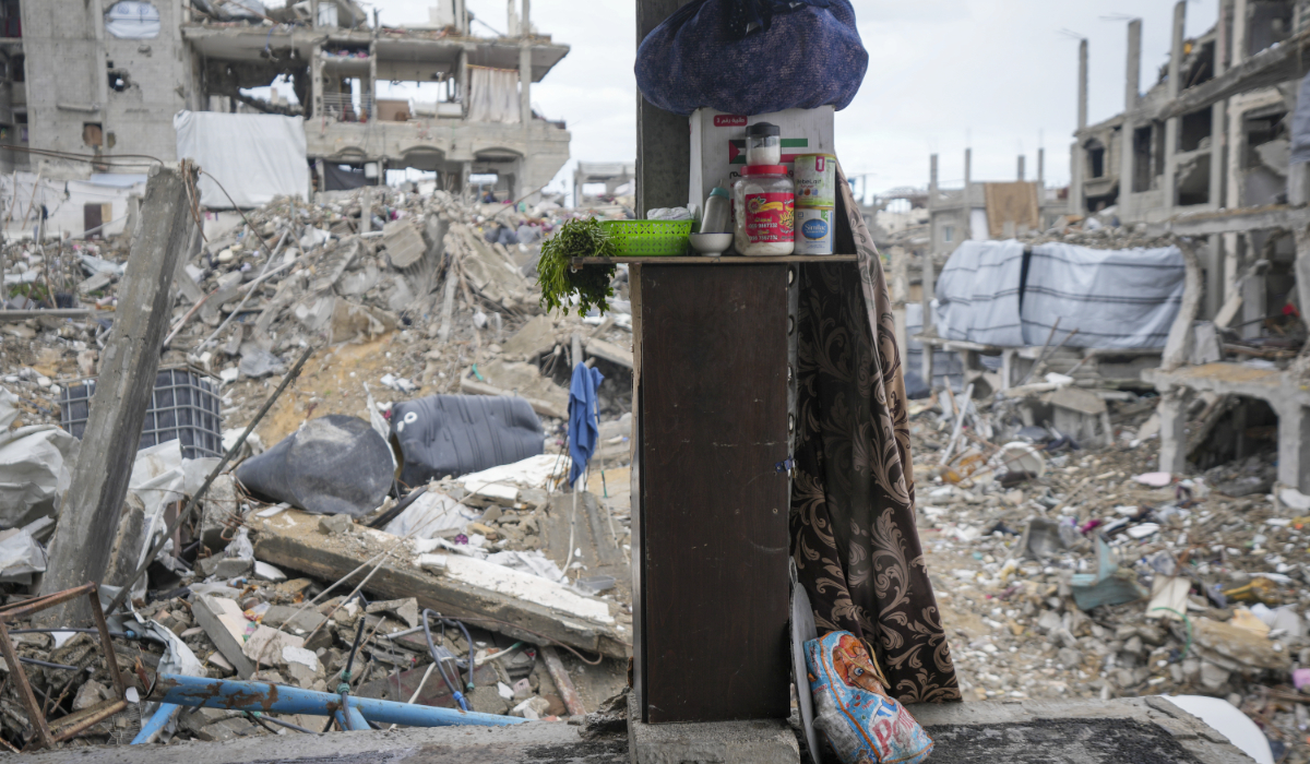 Destroyed walls expose the devastation outside the Odeh house in the Jabaliya refugee camp in the northern Gaza Strip, Friday, Feb. 7, 2025. (AP)