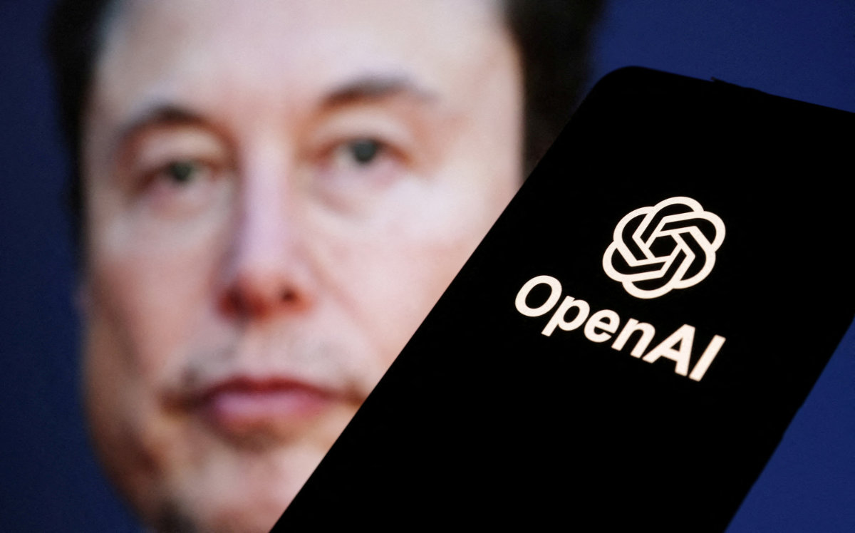 OpenAI logo is seen in front of Elon Musk photo in this illustration taken March 11, 2024. (REUTERS/File Photo)