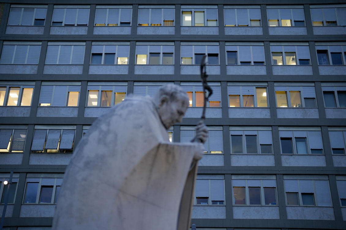 The Vatican says Pope Francis slept well during a quiet first night in the hospital after being admitted with a respiratory tract infection. (AP)