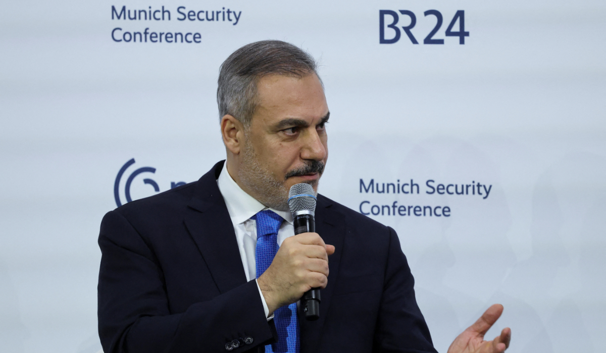 Turkey's Foreign Minister Hakan Fidan speaks during a panel discussion, "New Dawn for Damascus: Prospects for Syria's Transition", at the Munich Security Conference (MSC) in Munich, Germany, February 15, 2025. (REUTERS)