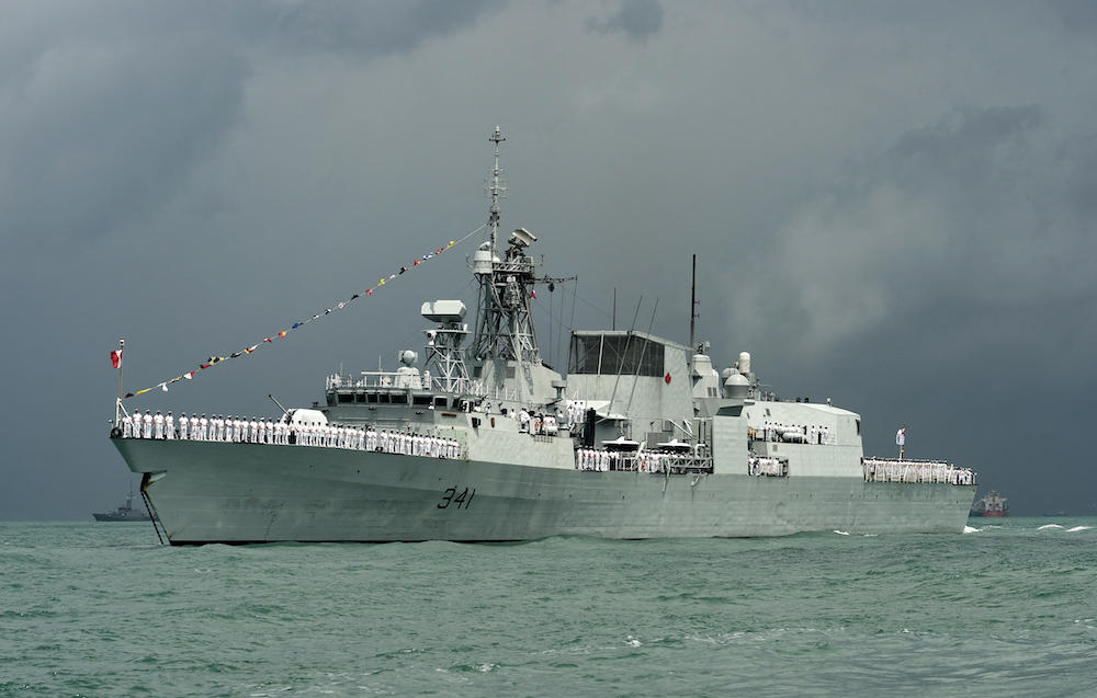 The Royal Canadian Navy’s Halifax-class frigate HMCS Ottawa sailed through the Taiwan Strait on Feb. 16, the first Canadian naval vessel to transit the waterway this year. (AFP file photo)