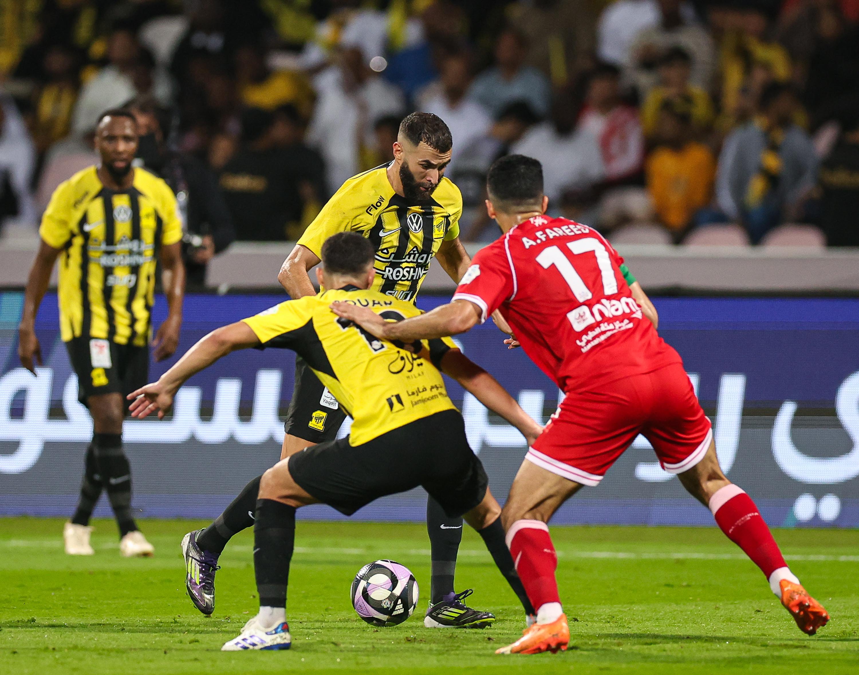 Al-Ittihad defeated Al-Wehda 4-1 on Saturday to move four points clear of Al-Hilal at the top of the Saudi Pro League thanks to a vintage display from Karim Benzema (pictured) who scored one and made two. (X/@ittihad_en)