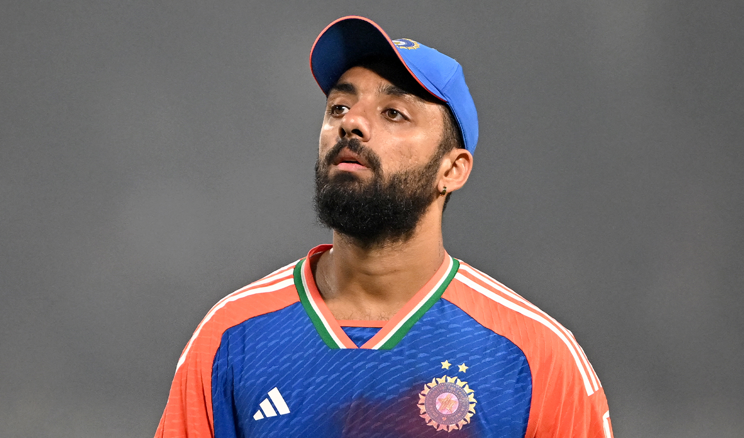 India's Varun Chakravarthy looks on during the first Twenty20 international cricket match between India and England at the Eden Gardens in Kolkata on January 22, 2025. (AFP/File)