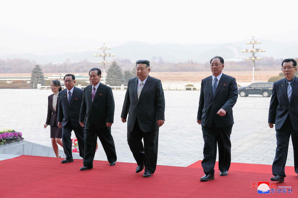 North Korean leader Kim Jong Un arrives at Kumsusan Palace of the Sun to mark the 83rd anniversary of the birth of Kim Jong Il in Pyongyang on Feb. 16, 2025. (KCNA via KNS/AFP)