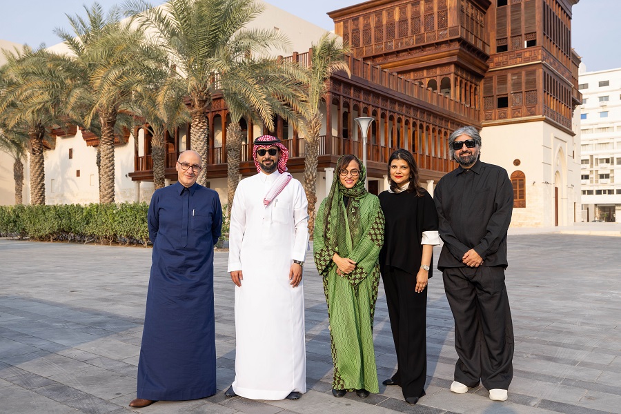 (L-R) Antoine Khalife, Mohammad Asseri, Samaher Mously, Shivani Pandya Malhotra and Kaleem Aftab host The Red Sea International Film Festival's annual festival press conference at their brand-new headquarters in Al Balad on November 11, 2024 in Jeddah, Saudi Arabia. (Getty Images)