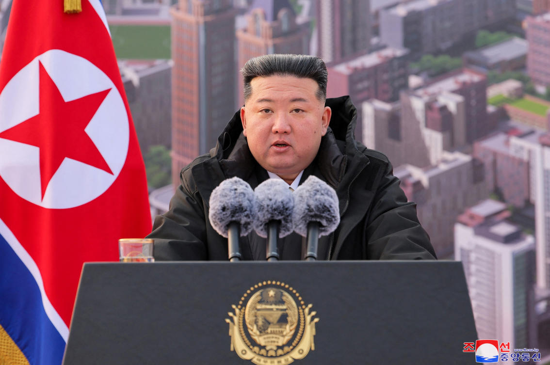 North Korean leader Kim Jong Un’s foreign policy priority is now Russia, which he has supplied with weapons and troops to help prolong Russian President Vladimir Putin’s invasion of Ukraine. (KCNA via Reuters)