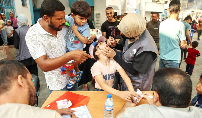 WHO said Wednesday that mass polio vaccination would resume in Gaza on Saturday, targeting nearly 600,000 children, after the virus was again detected in the war-ravaged Palestinian territory. (AFP/File)
