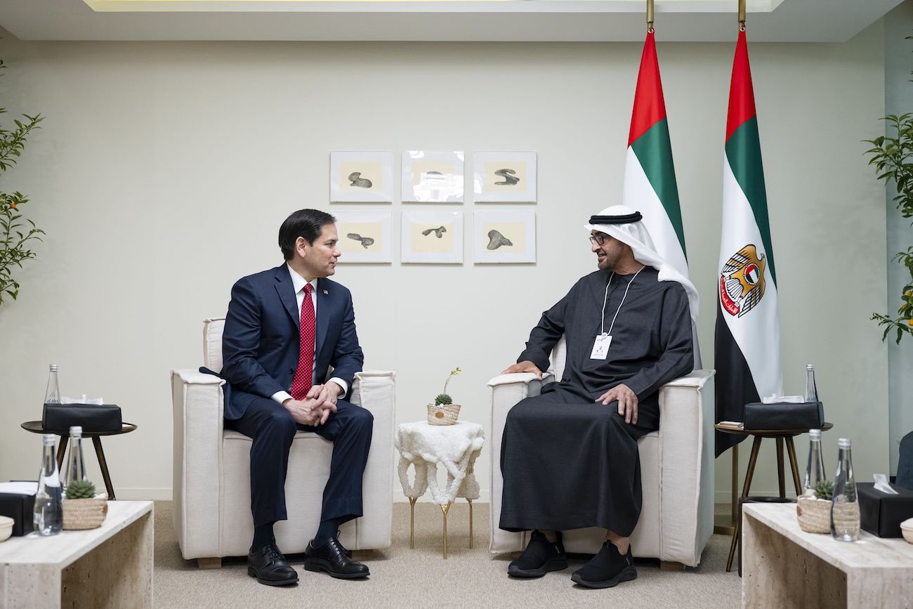 UAE President Sheikh Mohamed bin Zayed Al-Nahyan receives US Secretary of State Marco Rubio in Abu Dhabi on Wednesday. (WAM)