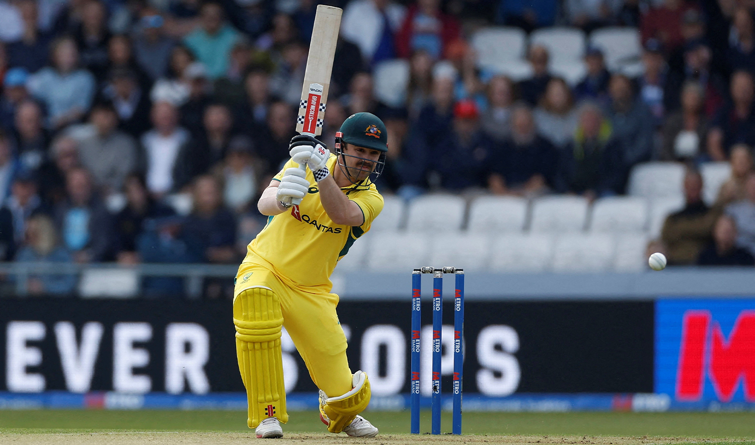 Australia's Travis Head plays a shot during the second ODI match against England at the Headingley Cricket Ground in Leeds, Britain, on September 21, 2024. (REUTERS/File)
