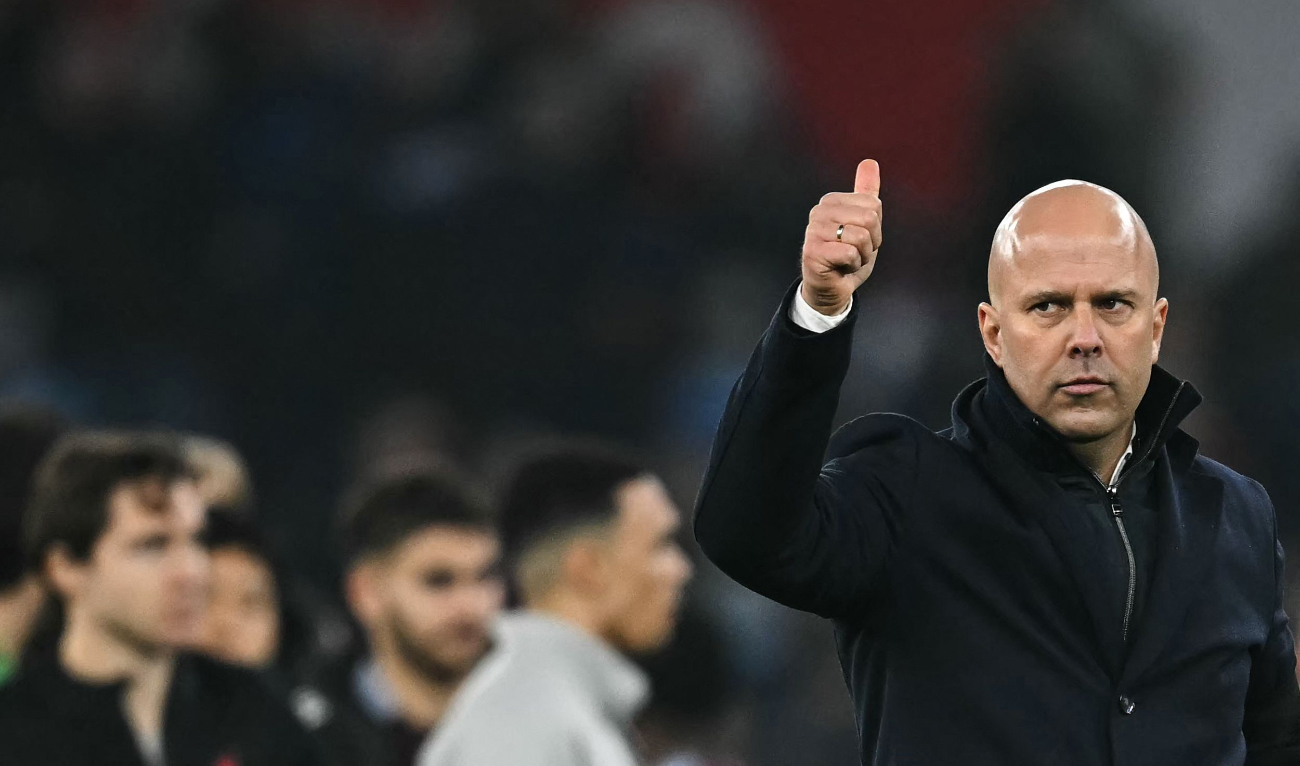 Liverpool’s Dutch manager Arne Slot at the end of the English Premier League football match between Aston Villa and Liverpool at Villa Park in Birmingham, central England, on Feb. 19, 2025. Aston Villa and Liverpool drew 2-2. (AFP)