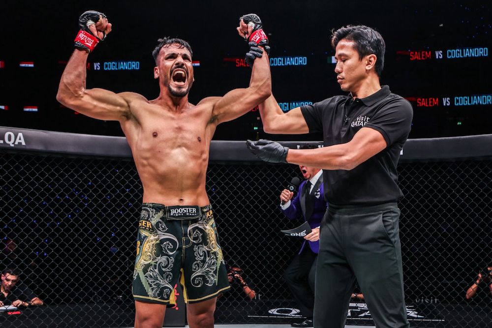 Iraq’s Hussein Salem celebrates his win at ONE 171: Qatar. (Supplied)