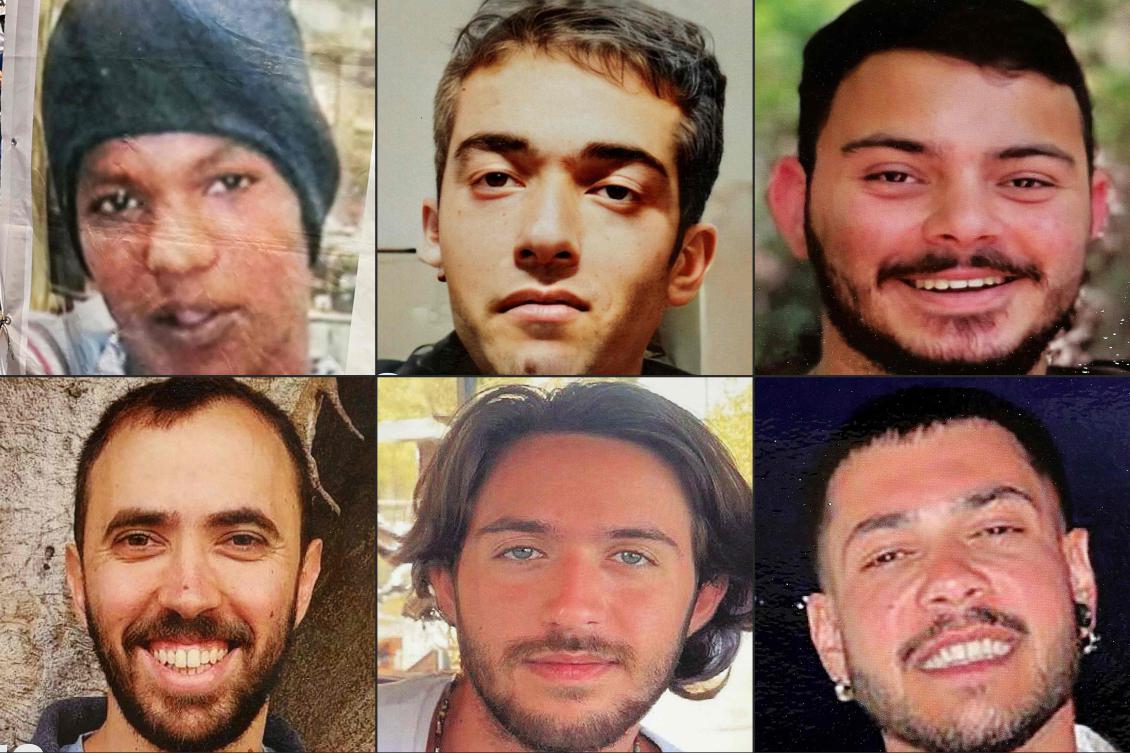 Clockwise: Israeli hostages Avera Mengistu, Hisham Al-Sayed, Omer Wenkert, Eliya Cohen, Tal Shem Tov and Tal Shoham are expected to be released on Feb. 22, 2025. (AFP)