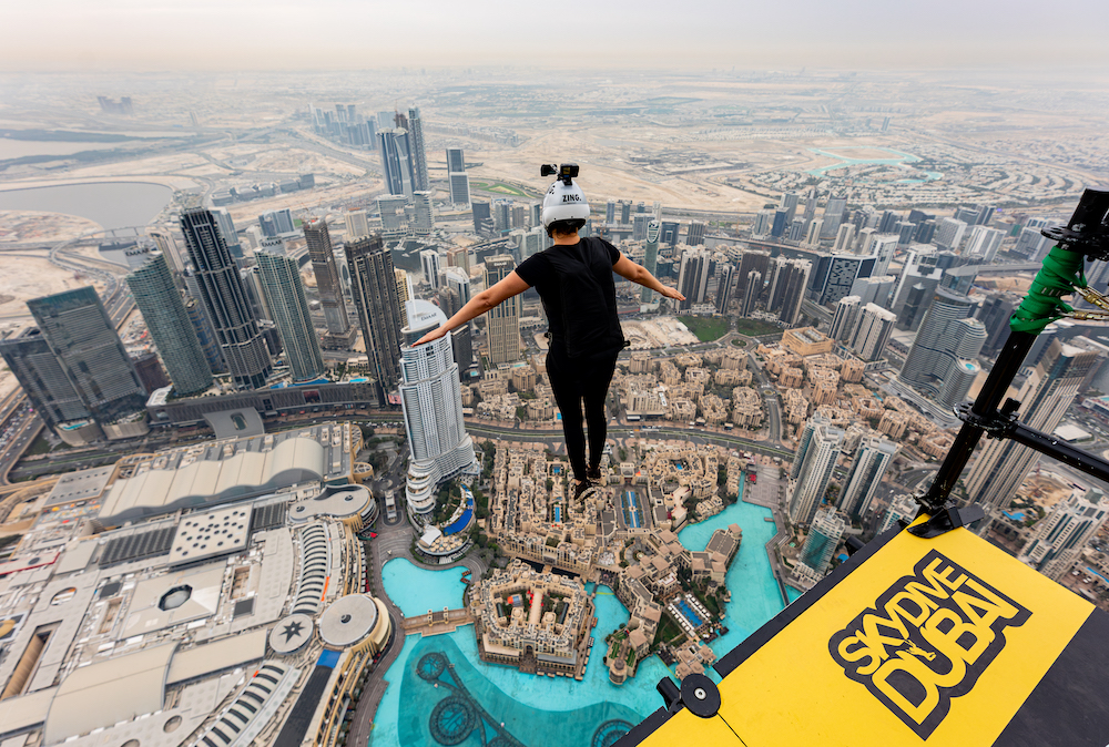 BASE jumper Roberta Mancino takes a leap from Burj Khalifa in Dubai. (Supplied)