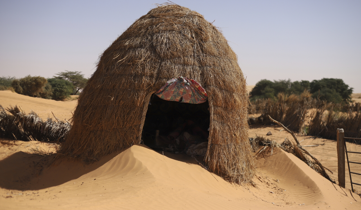 A hut is surrounded by sand in Chinguetti, Mauritania on Feb. 4, 2025. (AP)
