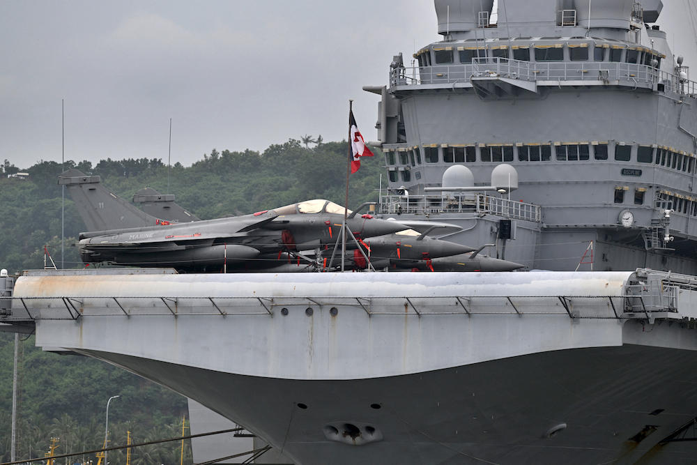 France’s nuclear-powered aircraft carrier Charles de Gaulle engaged with security allies for contingency readiness and to promote regional security. (AFP file photo)