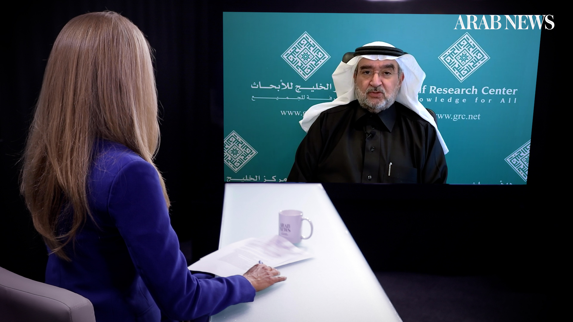 Dr. Abdulaziz Sager, chairman of the Gulf Research Center, spoke to Katie Jensen, host of the current affairs show “Frankly Speaking.” (AN Photo)