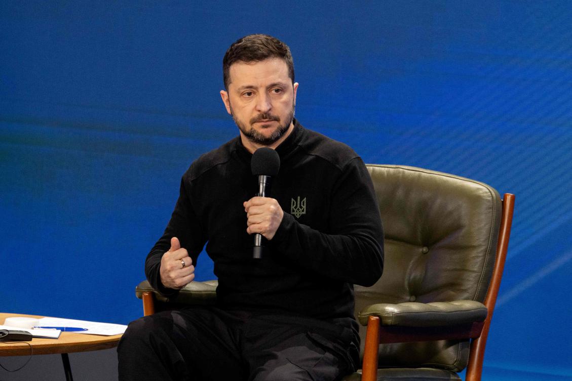Ukraine’s President Volodymyr Zelensky speaks during a joint press conference at the “Ukraine. Year 2025” forum in Kyiv on February 23, 2025. (AFP)