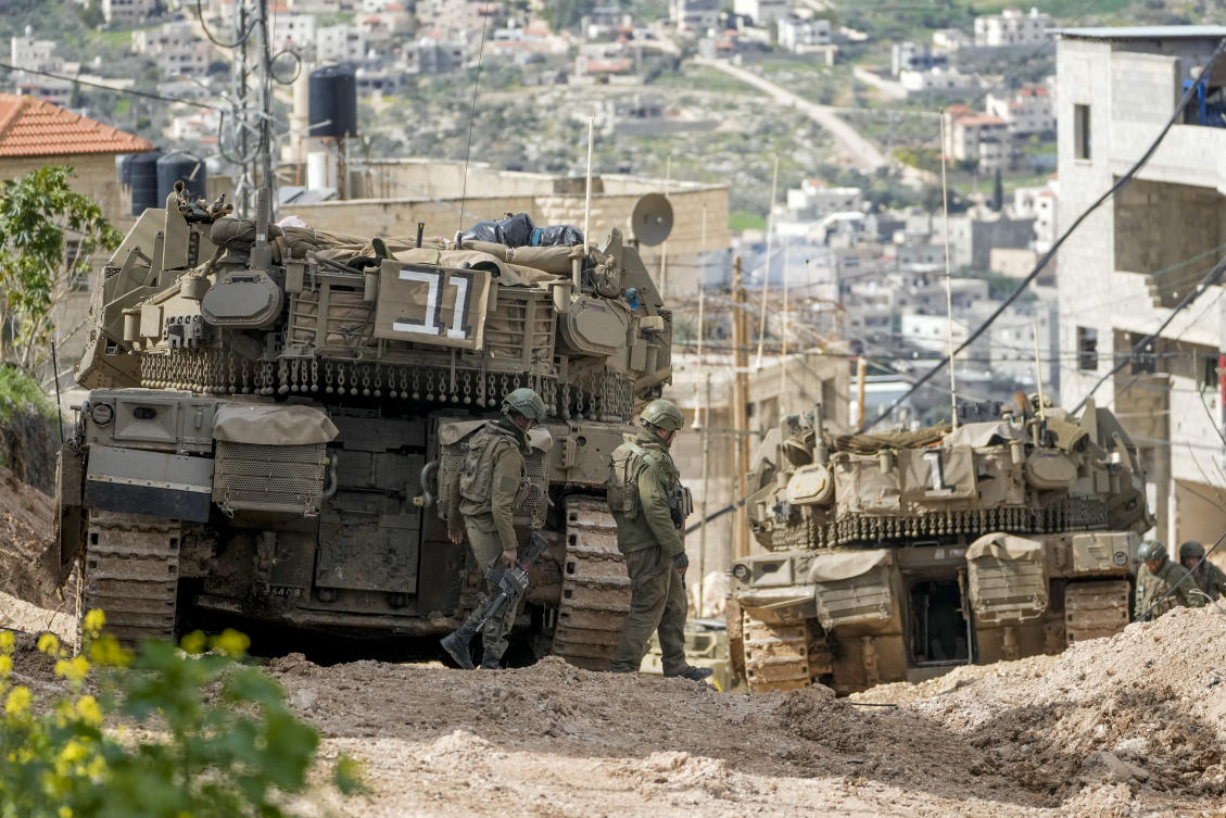 Israeli tanks are deployed during an ongoing army operation in the West Bank Jenin refugee camp, Monday, Feb. 24, 2025. (AP)