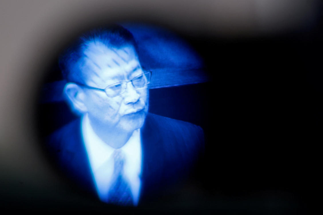Hong Kong's Finance Secretary Paul Chan delivers the annual budget address, seen through a camera viewfinder at the Legislative Council in Hong Kong, China Feburary 26, 2025. (Reuters)