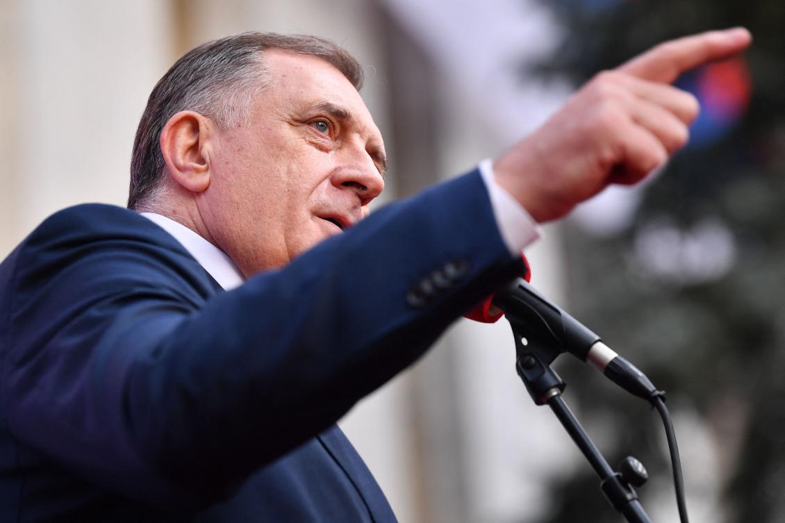 Bosnian Serb leader Milorad Dodik addresses his supporters during a rally organized on the eve of a court verdict for him in Banja Luka, on Feb. 25, 2025. (AFP)