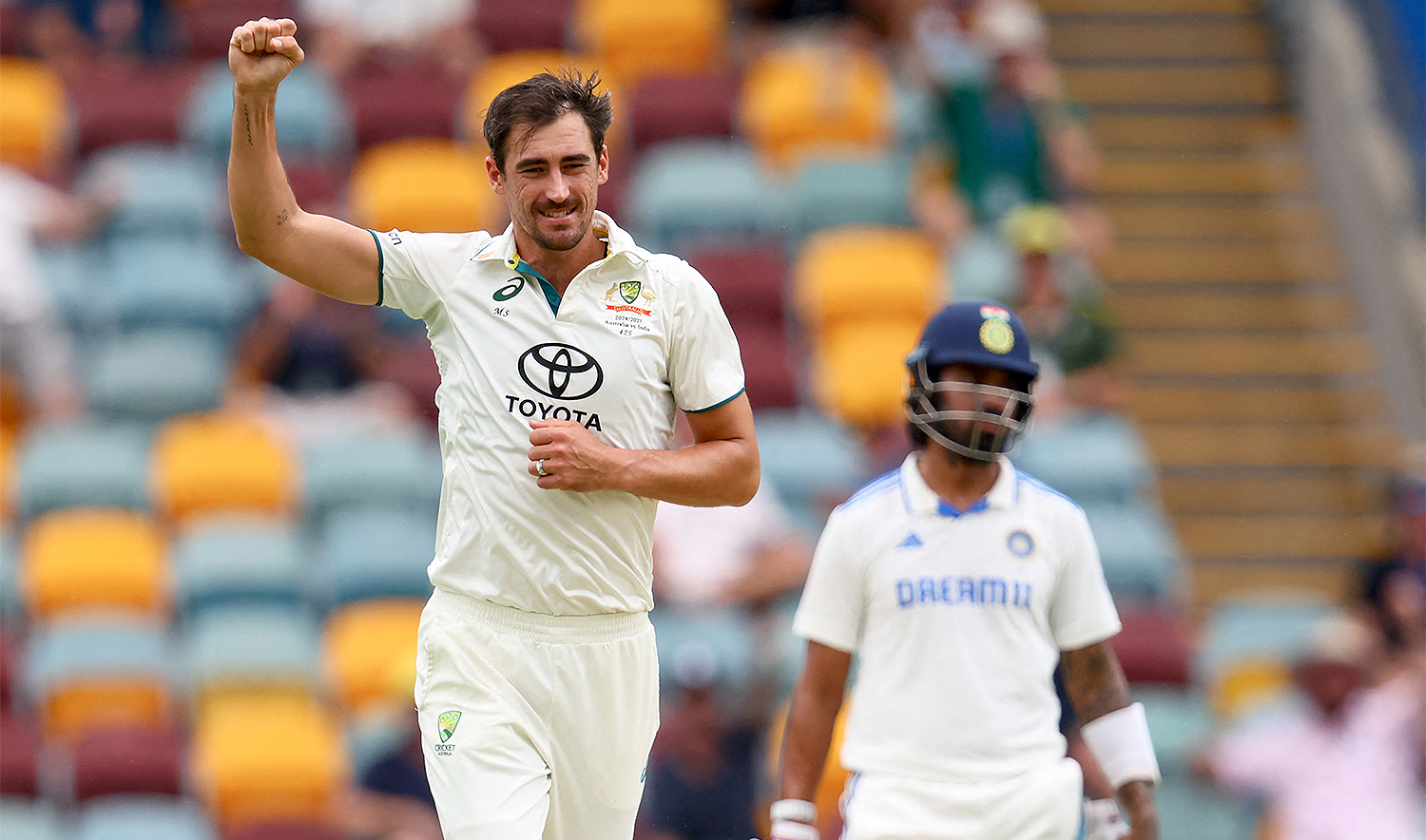 Australia's Mitchell Starc celebrates the wicket of India's Shubman Gill on day three of the third Test match between Australia and India at The Gabba in Brisbane on December 16, 2024. (AFP/File)